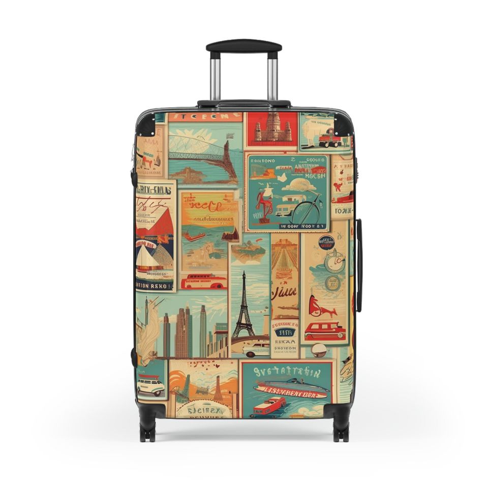 Vintage 1950's Style Suitcase, Midcentury Retro , Eiffel tower suitcase