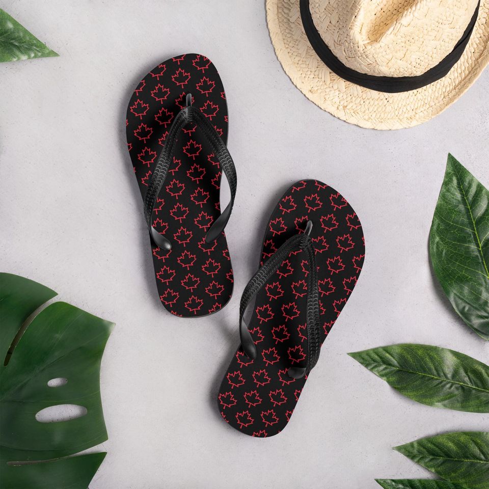 Flip-Flops Black Red Canadian Canada Support Summer Unisex