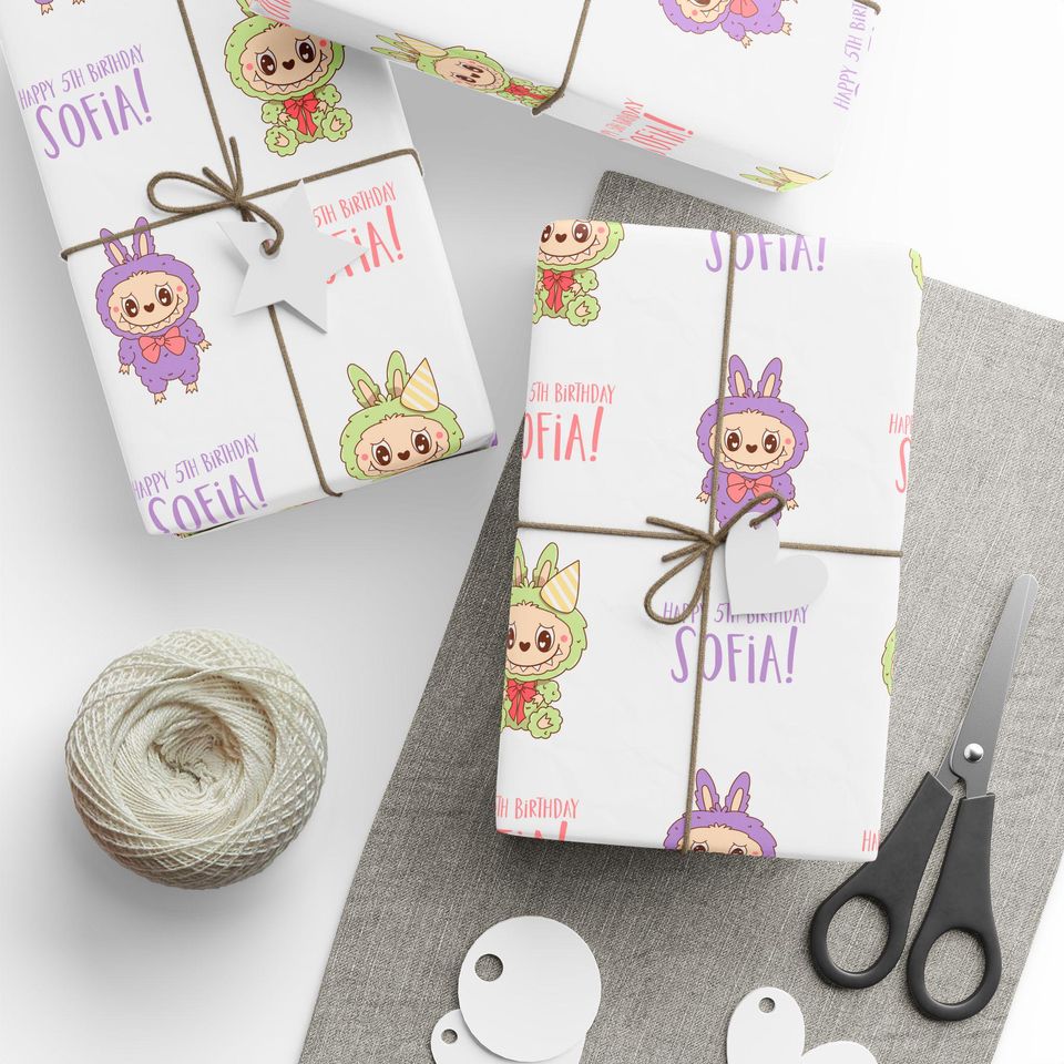 Personalized Labubu Birthday Gift Wrap: Custom Name, Party Supplies