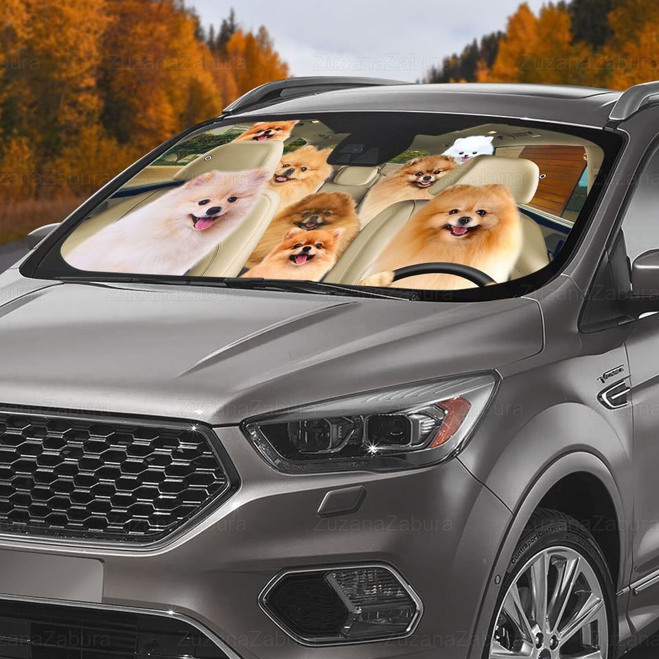 Pomeranian Car Sun Shade, Funny Dog Sunshade