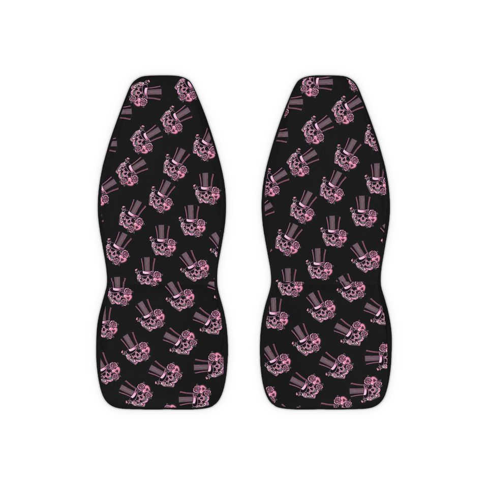 Chic Skull & Top Hat Car Seat Covers, Bohemian Automotive Decor, Custom Car Accessories, Gift for Halloween Lovers, Unique Vehicle Interior