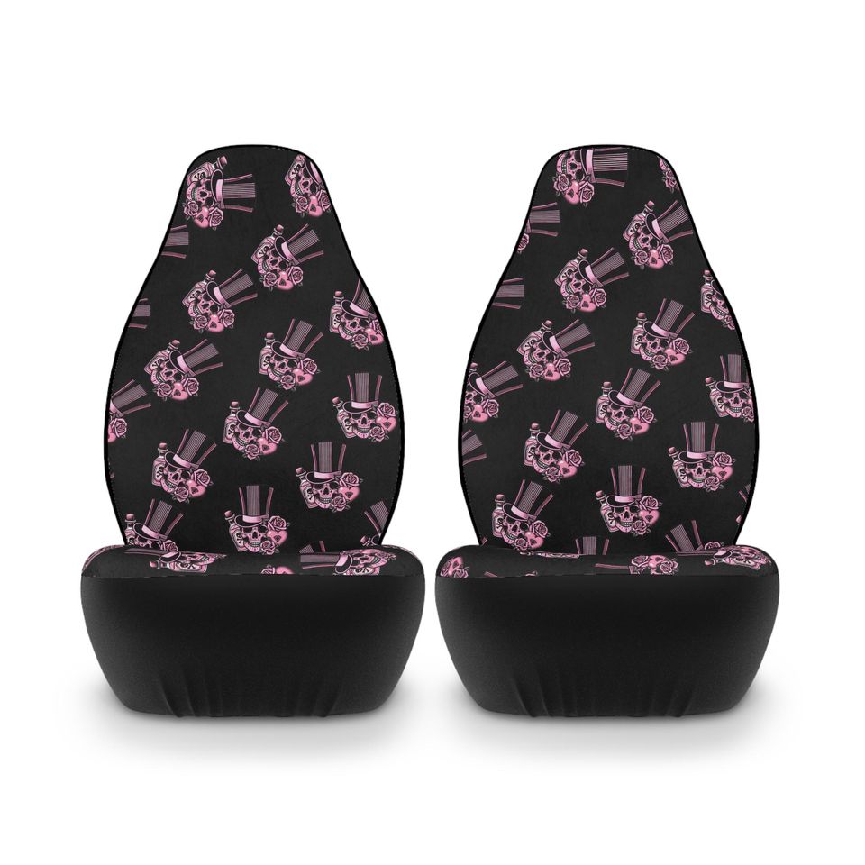 Chic Skull & Top Hat Car Seat Covers, Bohemian Automotive Decor, Custom Car Accessories, Gift for Halloween Lovers, Unique Vehicle Interior