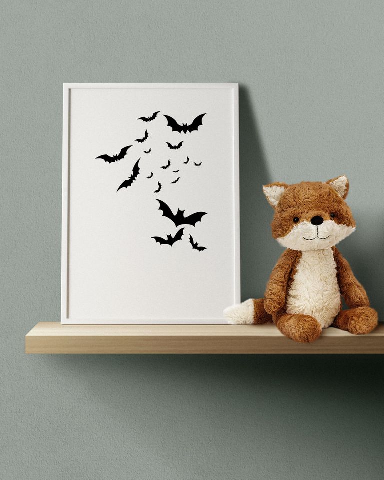 Halloween Poster, Bats Flying Wall Art, Halloween Printable, Halloween Print