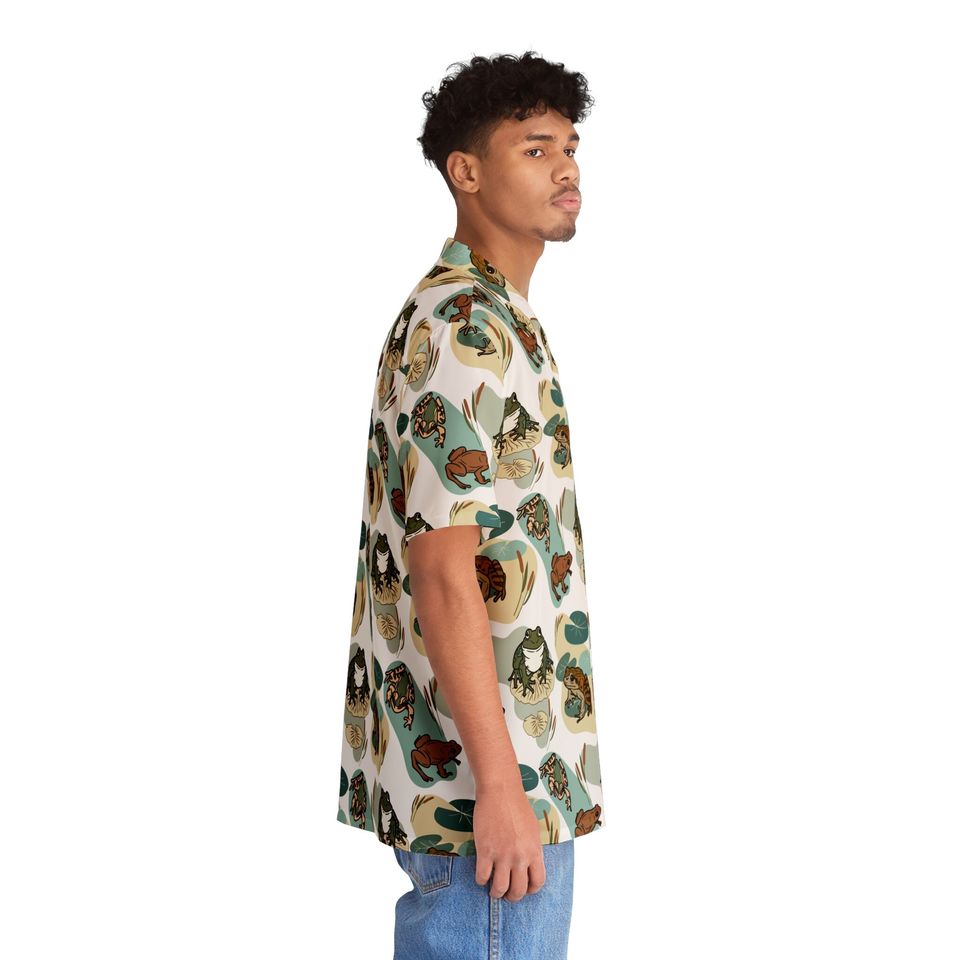 Frog Lover Collared Button Down Short Sleeve Art Hawaiian Shirt For Unisex, Trending Casual Fashion