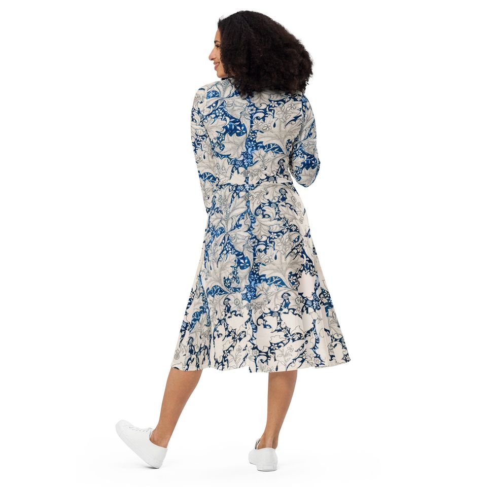 William Morris Pattern Long Sleeve Midi Dress