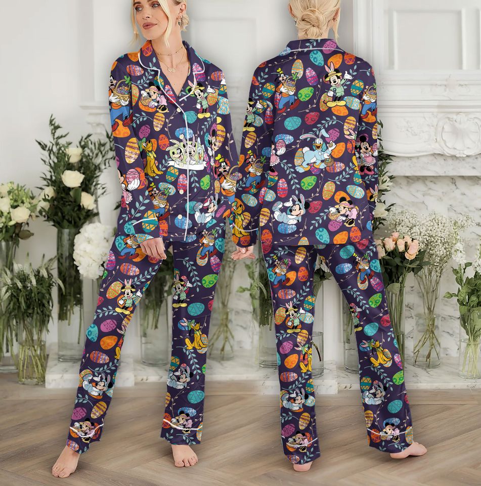 Vintage Disney Easter Pajamas Mickey Easter Adult Pajamas Sets