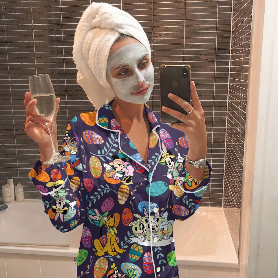 Vintage Disney Easter Pajamas Mickey Easter Adult Pajamas Sets