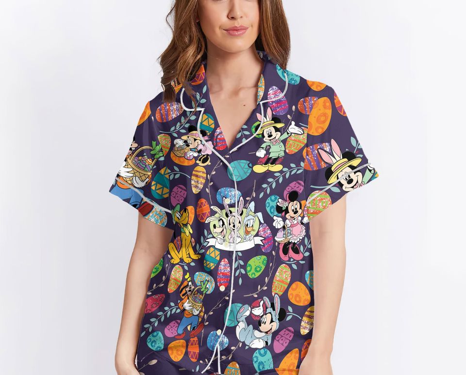 Vintage Disney Easter Pajamas Mickey Easter Adult Pajamas Sets