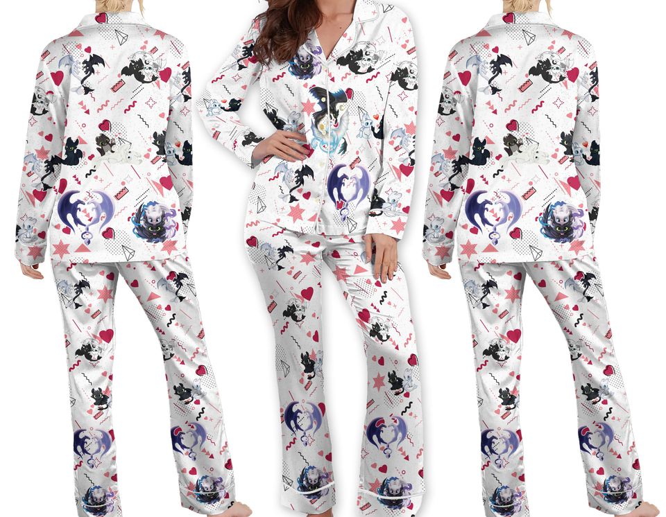 Dragon Toothless Holiday Pajamas, Disney Lovely Couple Valentine's