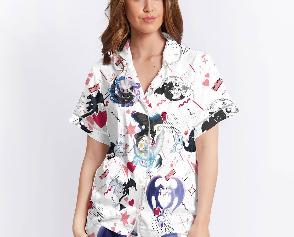 Dragon Toothless Holiday Pajamas, Disney Lovely Couple Valentine's