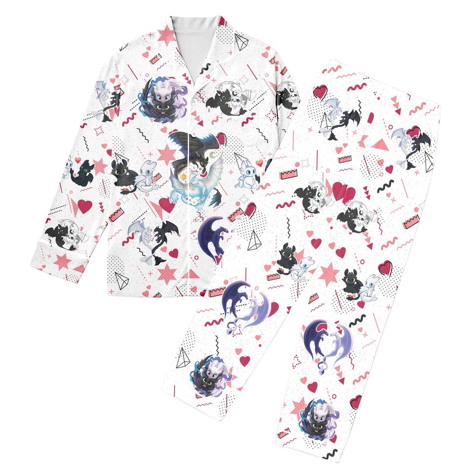 Dragon Toothless Holiday Pajamas, Disney Lovely Couple Valentine's