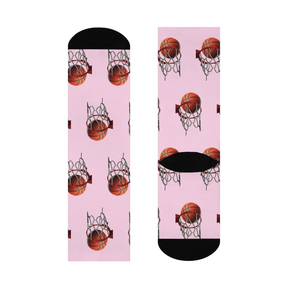 Basketball & Hoop Crew Socks (Pink)