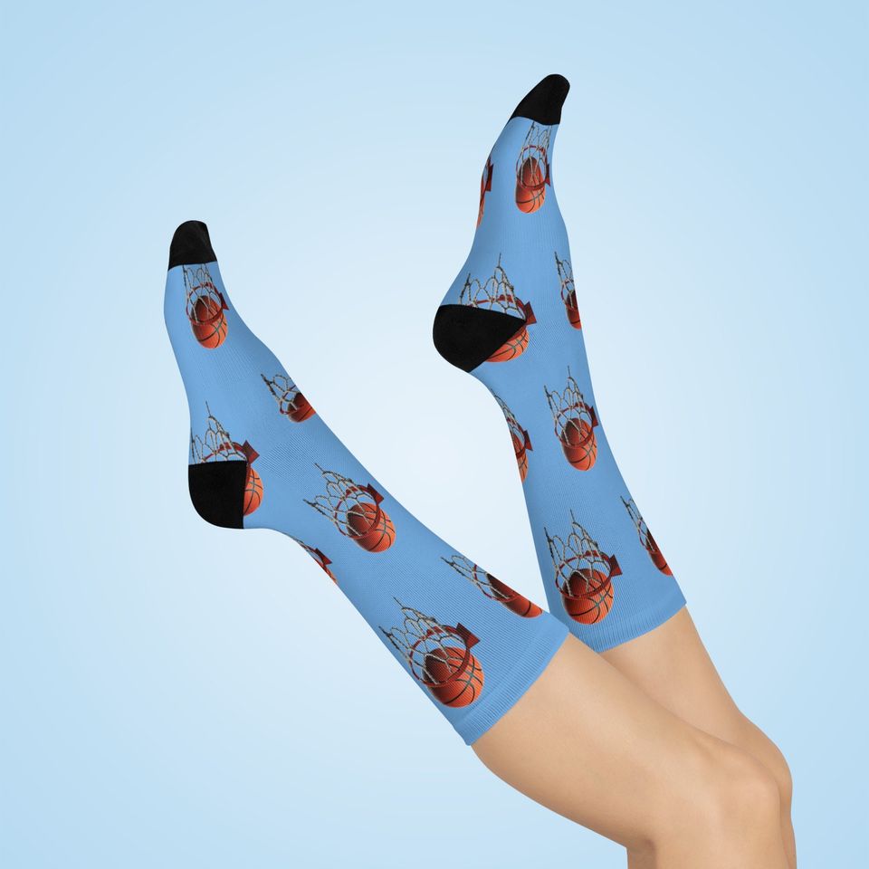 Basketball & Hoop Crew Socks (Light Blue)