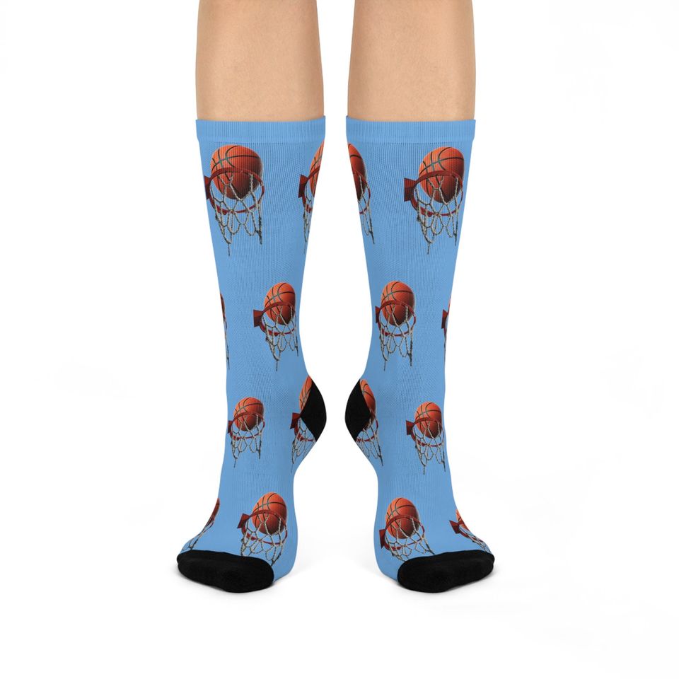 Basketball & Hoop Crew Socks (Light Blue)