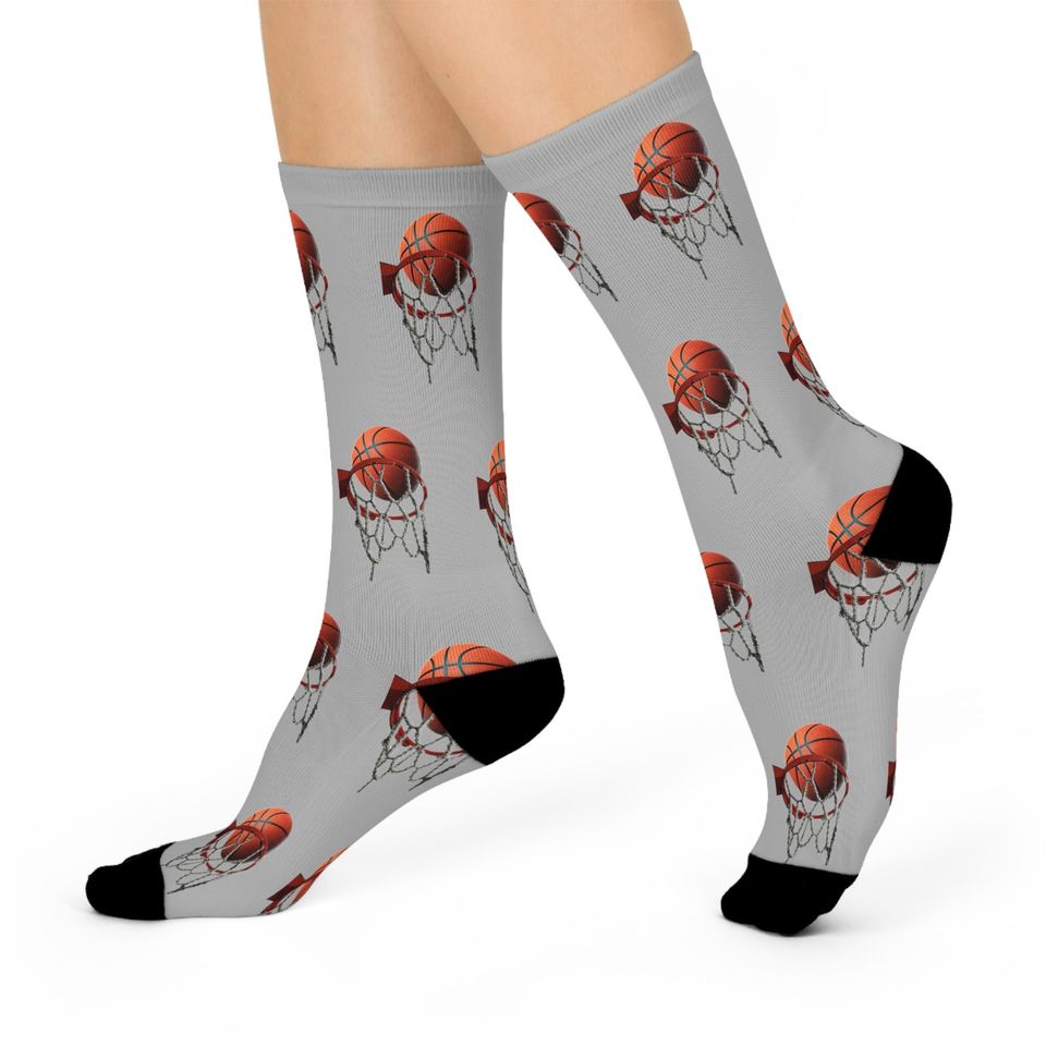 Basketball & Hoop Crew Socks (Grey)