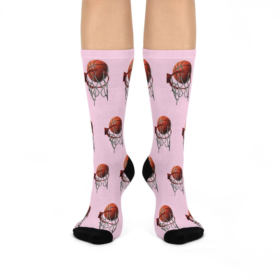 Basketball & Hoop Crew Socks (Pink)