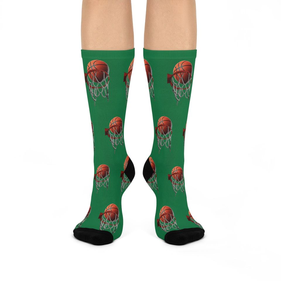 Basketball & Hoop Crew Socks (Dark Green)