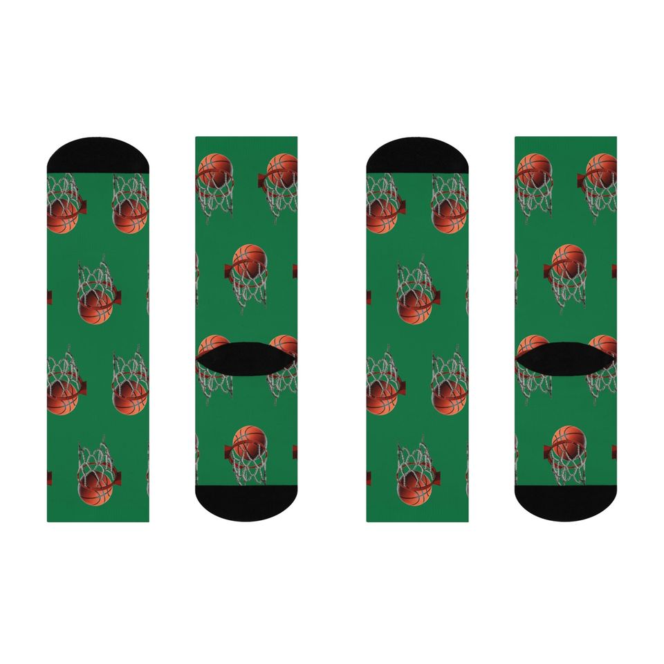 Basketball & Hoop Crew Socks (Dark Green)
