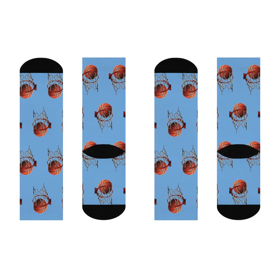 Basketball & Hoop Crew Socks (Light Blue)