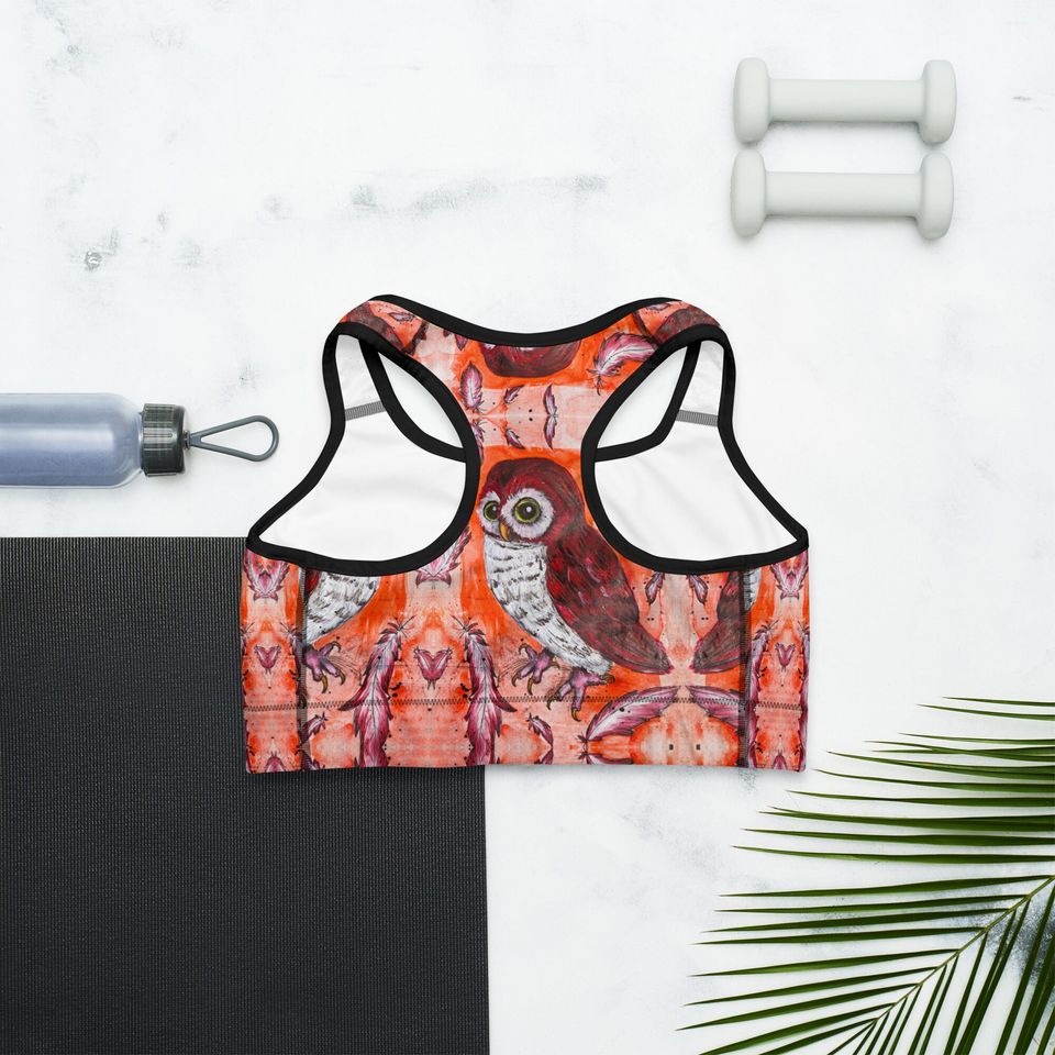 Mahogany Feathered Owl Sports Bra