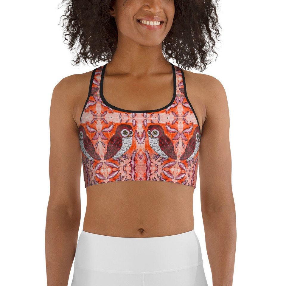 Mahogany Feathered Owl Sports Bra
