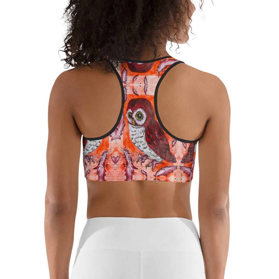 Mahogany Feathered Owl Sports Bra