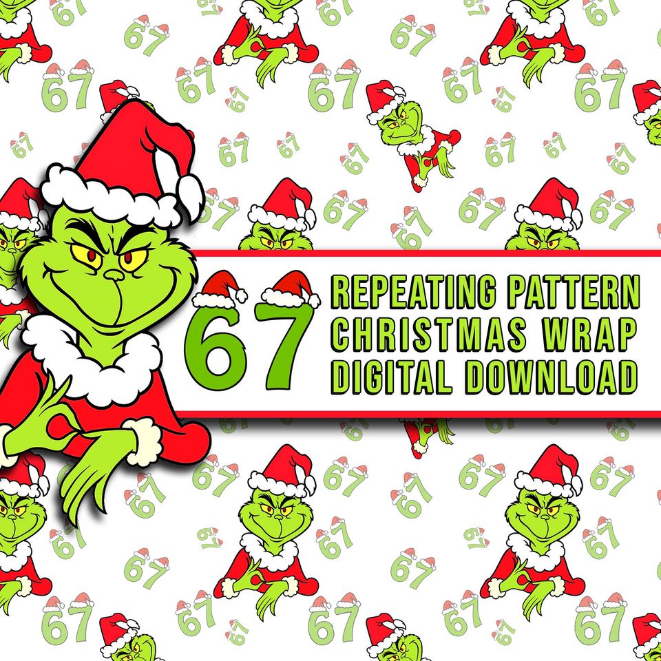 How the funny character Stole 67 - Six Seven Meme  Seamless Pattern - Christmas Wrapping Paper (Digital Download)