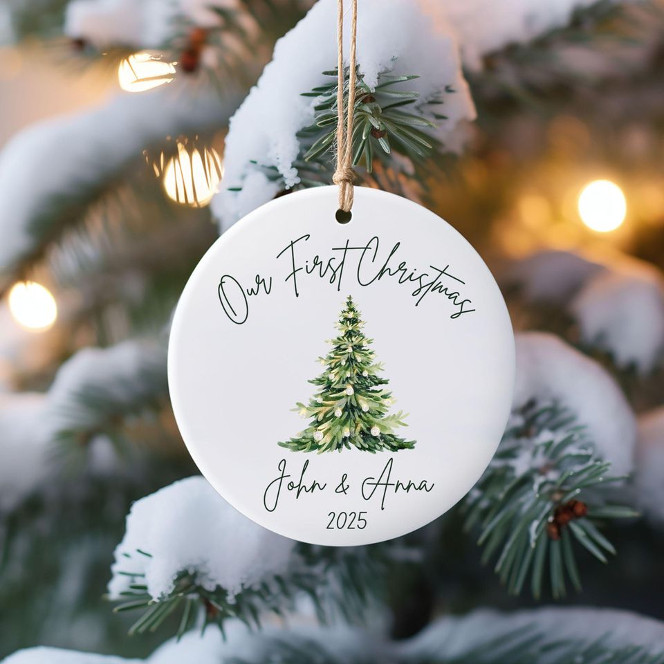 Personalized Our First Christmas Married Ornament 2025, Newlywed Wedding Gift Ceramic Ornament