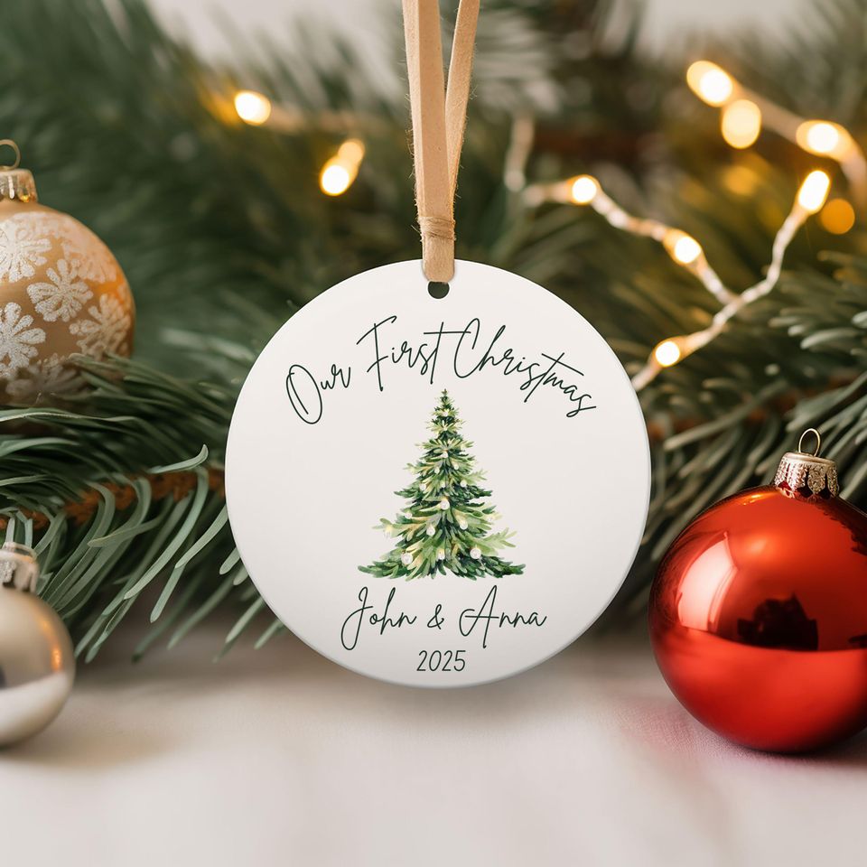 Personalized Our First Christmas Married Ornament 2025, Newlywed Wedding Gift Ceramic Ornament