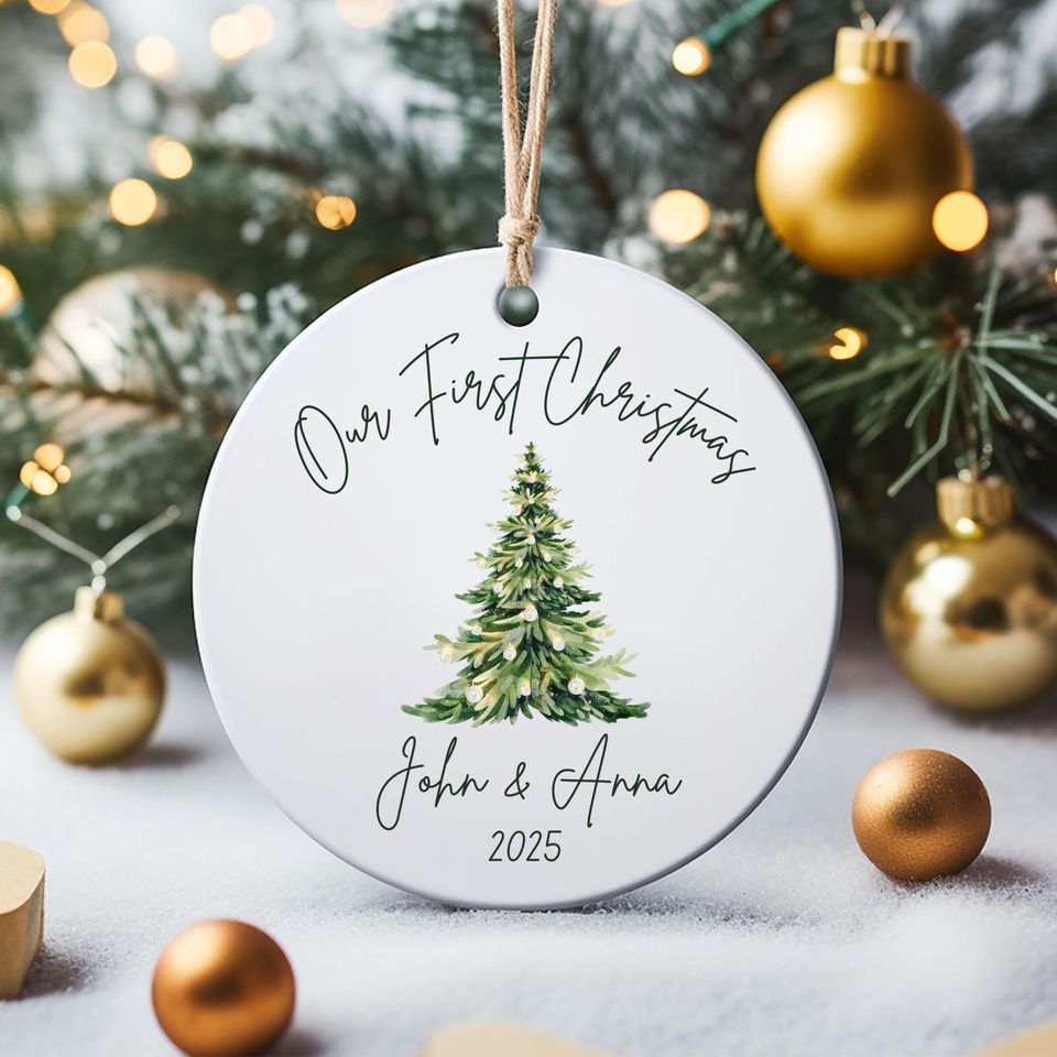 Personalized Our First Christmas Married Ornament 2025, Newlywed Wedding Gift Ceramic Ornament
