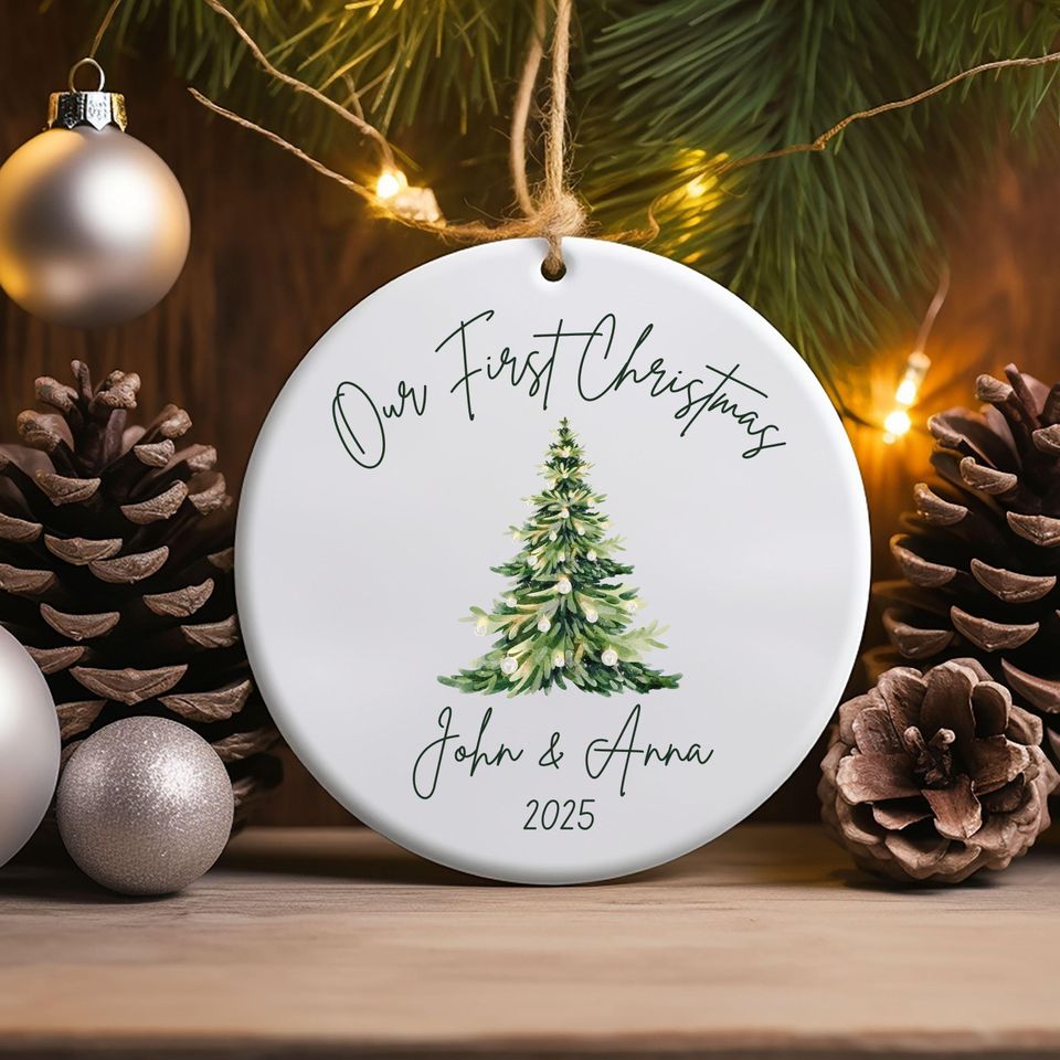 Personalized Our First Christmas Married Ornament 2025, Newlywed Wedding Gift Ceramic Ornament