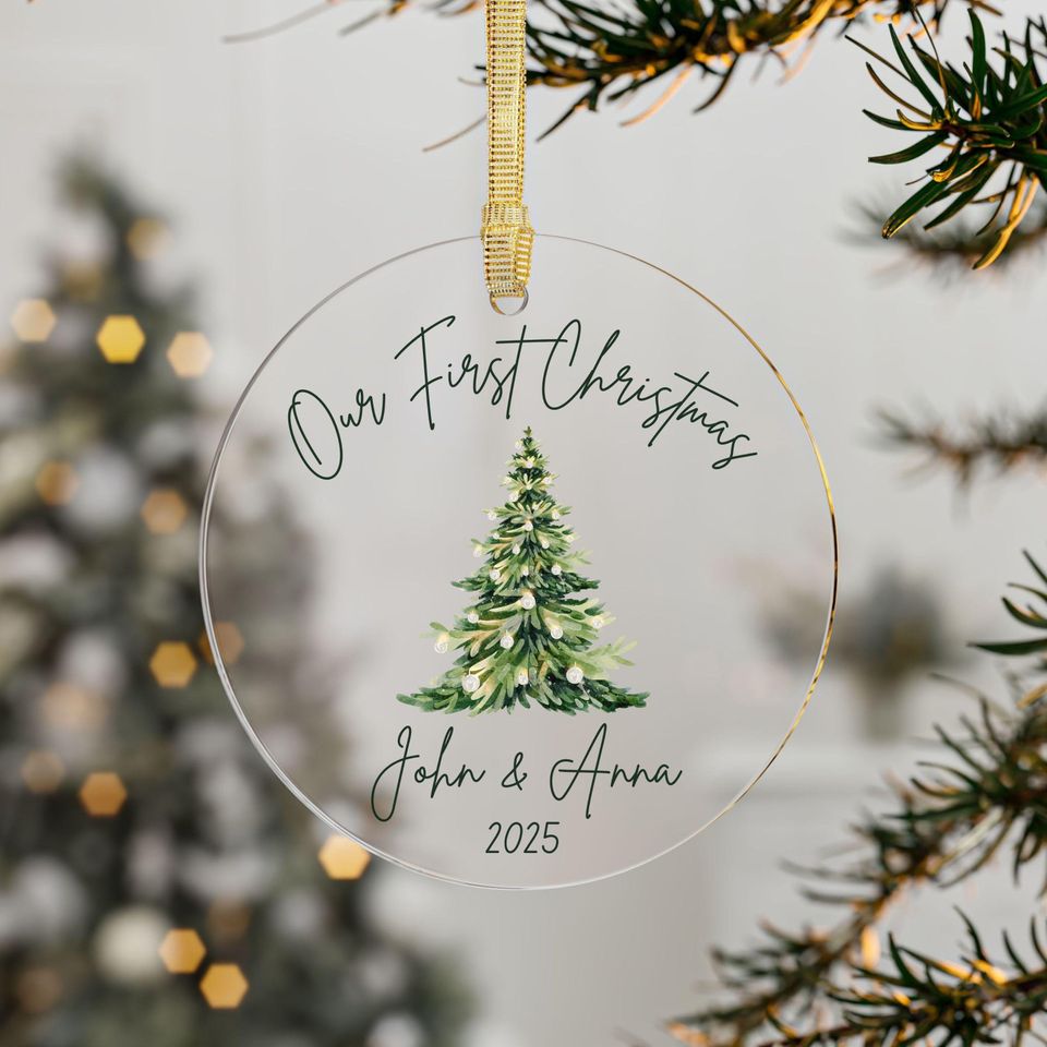 Personalized Our First Christmas Married Ornament 2025, Newlywed Wedding Gift Ceramic Ornament