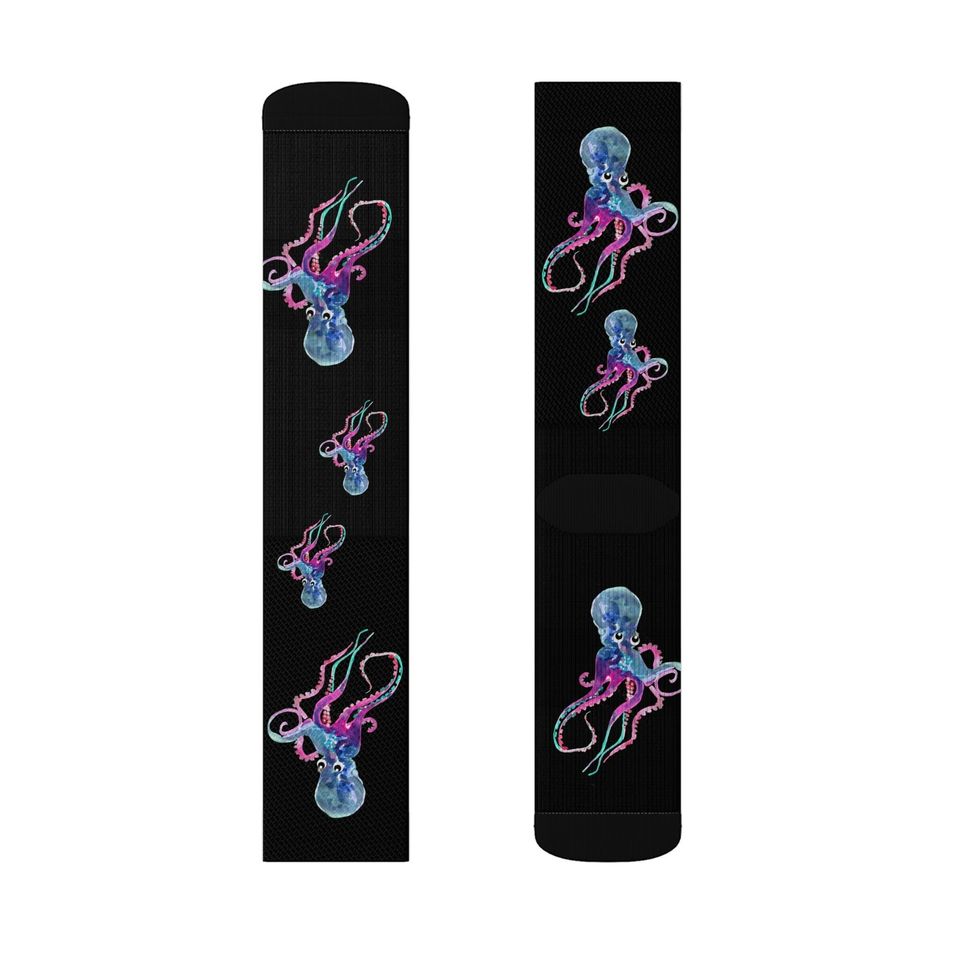 Neon Octopus Print Socks, Fun Marine Life Pattern