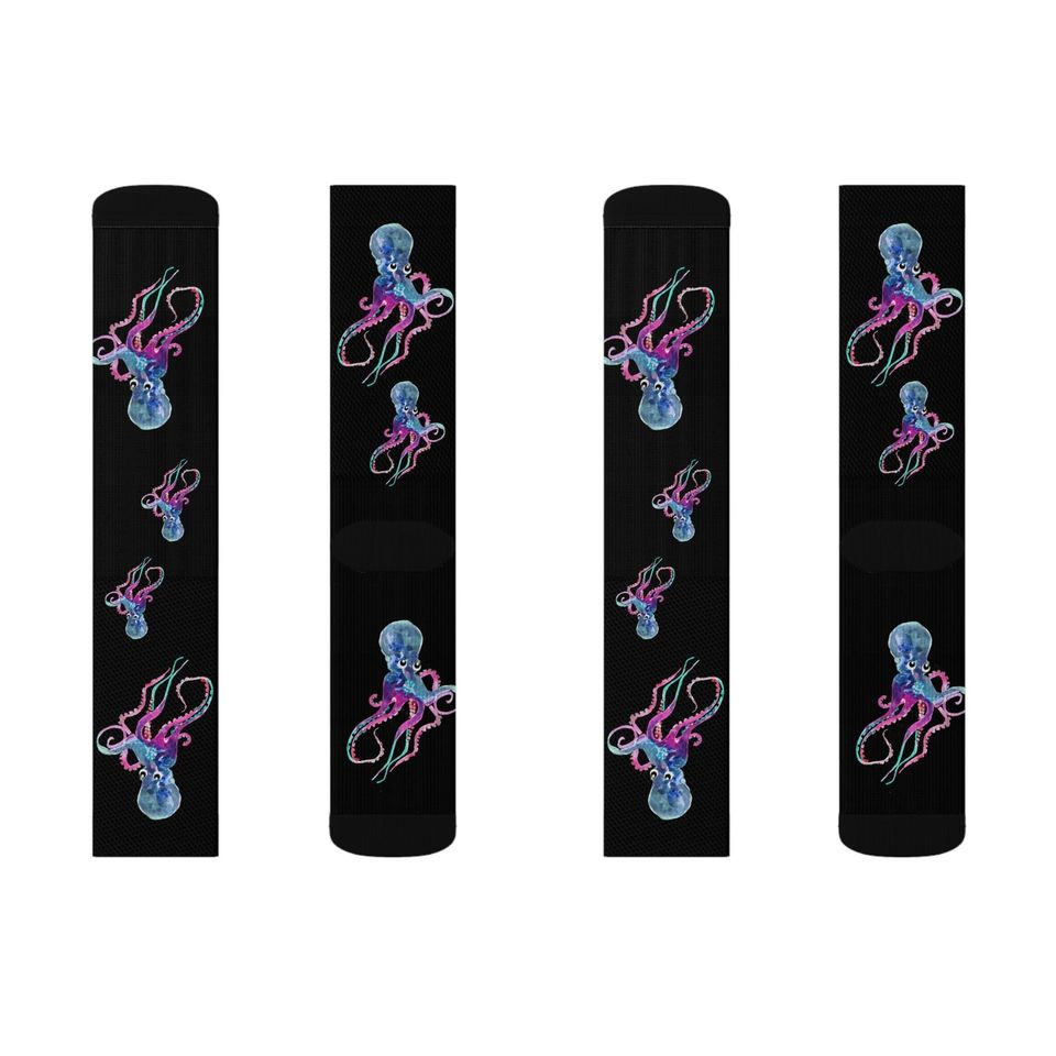 Neon Octopus Print Socks, Fun Marine Life Pattern