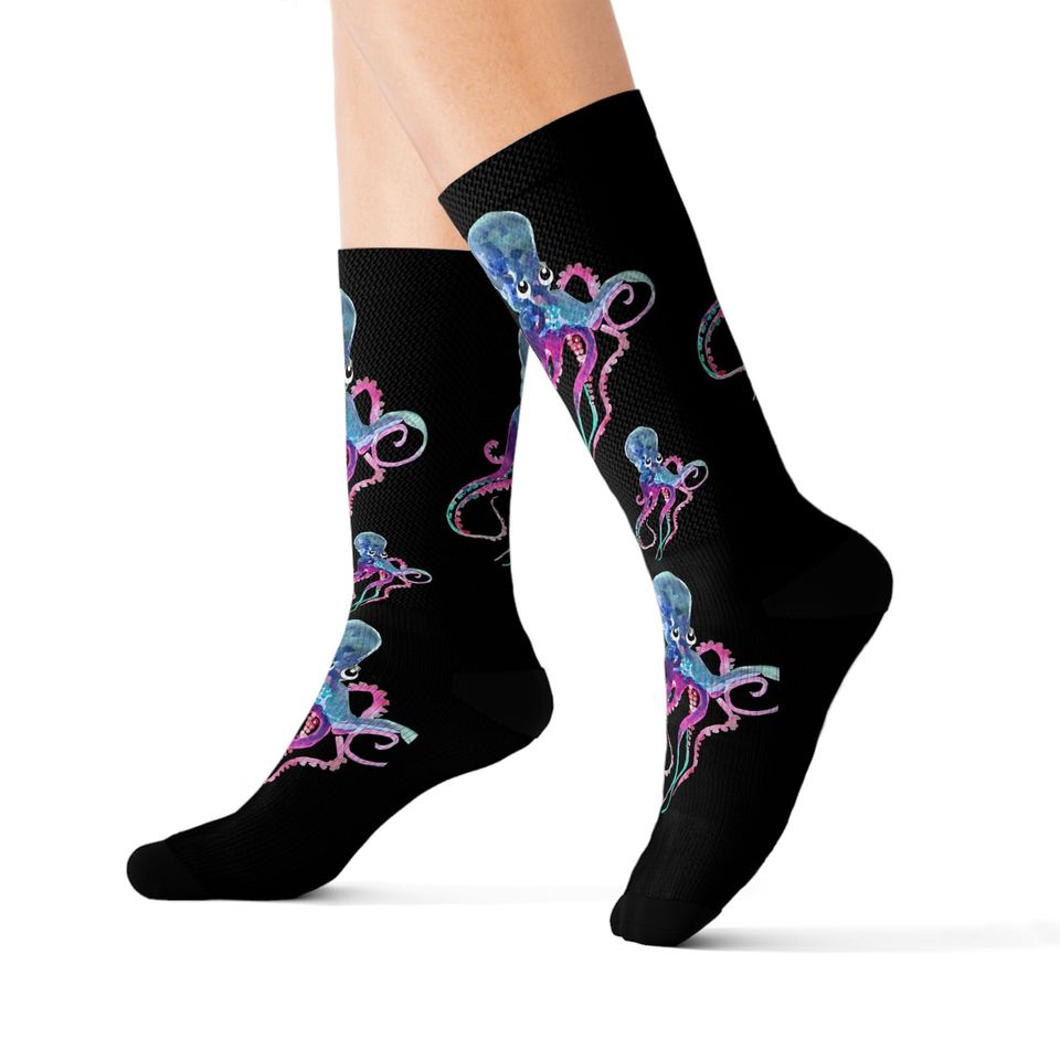 Neon Octopus Print Socks, Fun Marine Life Pattern
