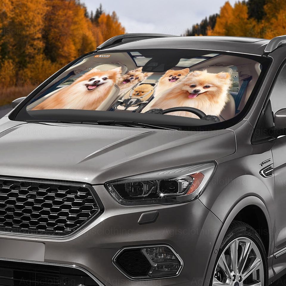 Pomeranian Family Car Sun Shade, Windshield Sun Shade