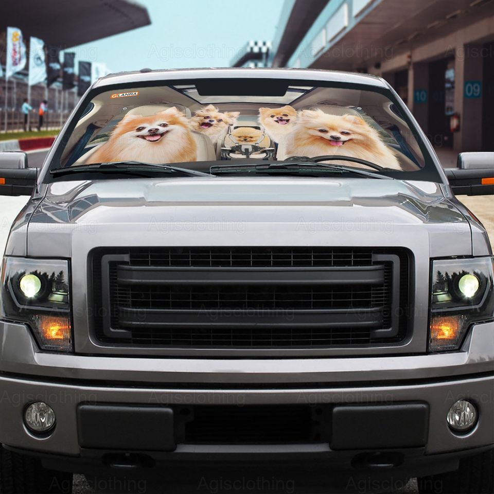 Pomeranian Family Car Sun Shade, Windshield Sun Shade