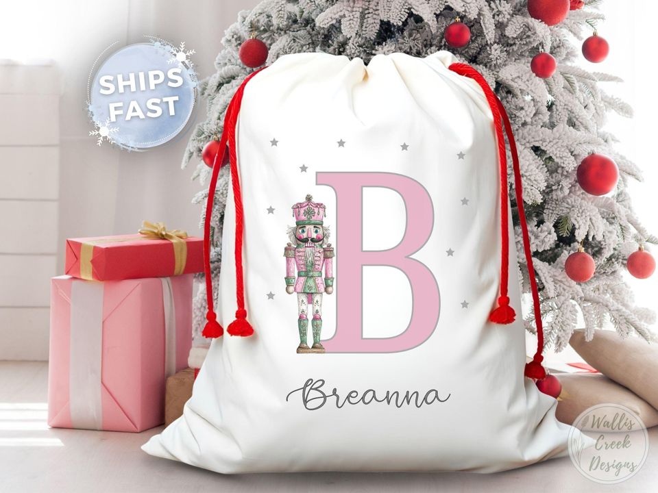 Personalized Nutcracker Santa Sack, Initial Christmas Gift Bag