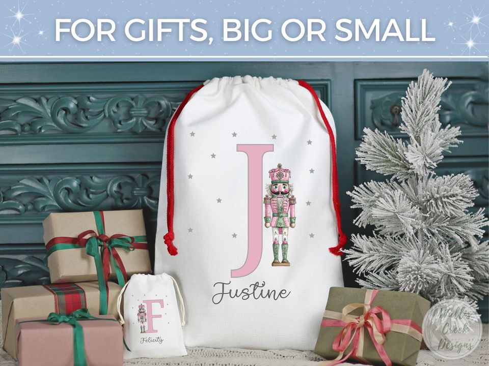 Personalized Nutcracker Santa Sack, Initial Christmas Gift Bag