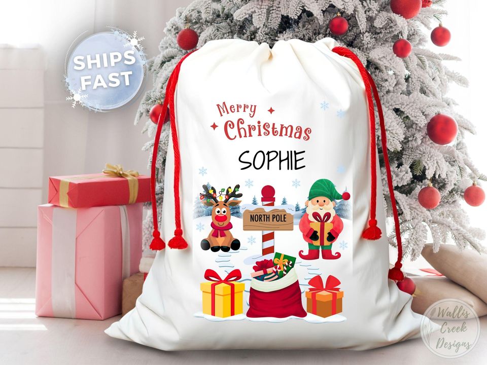 Personalized North Pole Santa Sack, Custom Christmas Gift Bag