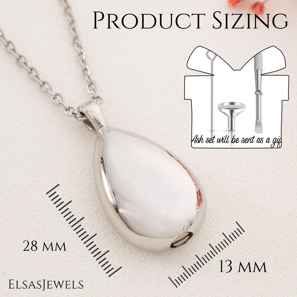 Personalized Teardrop Cremation Necklace with Name Mountain Design Memorial Jewelry