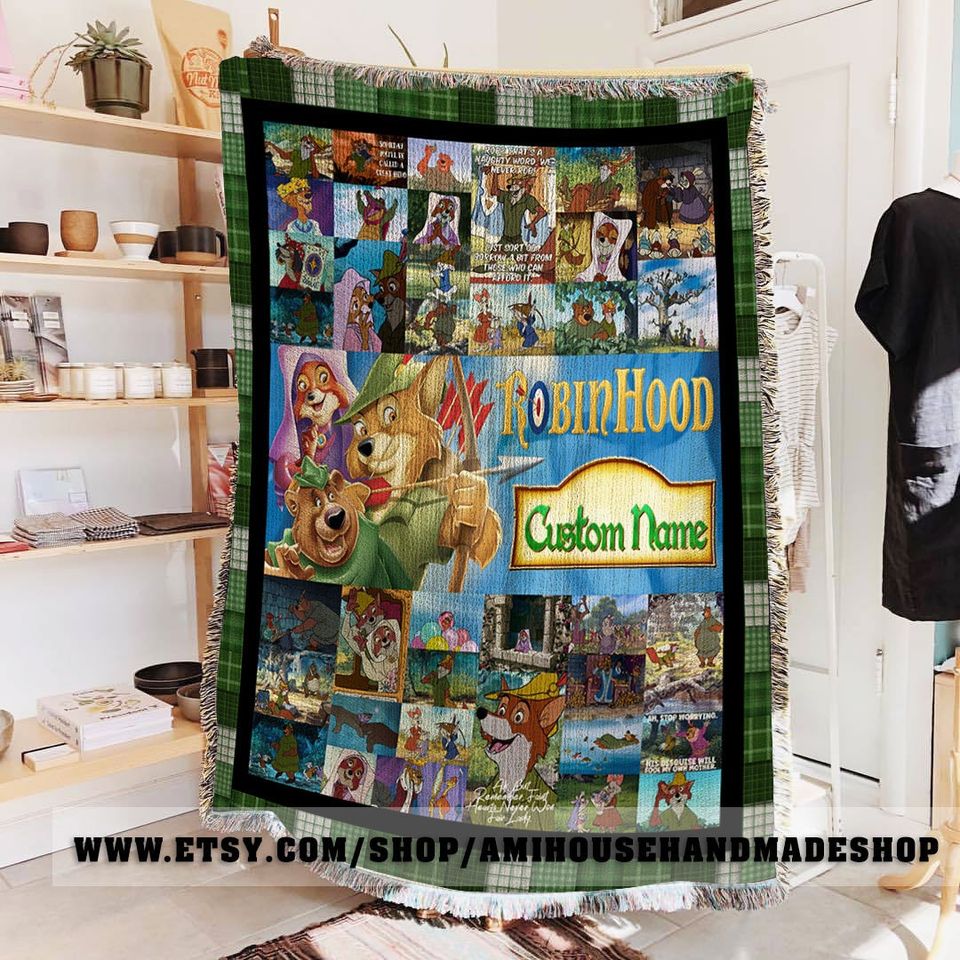 Personalized Robin Hood Blanket, Custom Name Disney Robin Hood Bedding Throw