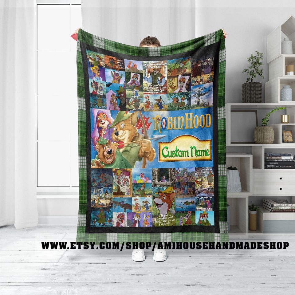Personalized Robin Hood Blanket, Custom Name Disney Robin Hood Bedding Throw