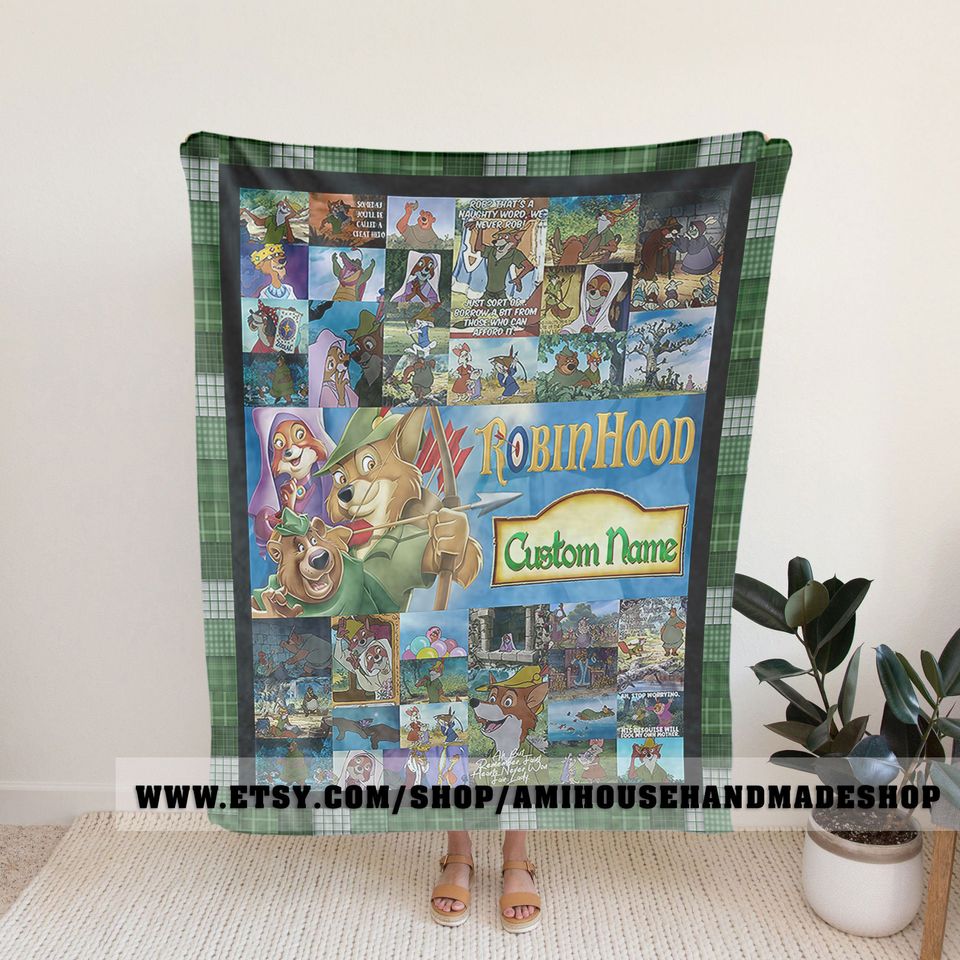 Personalized Robin Hood Blanket, Custom Name Disney Robin Hood Bedding Throw