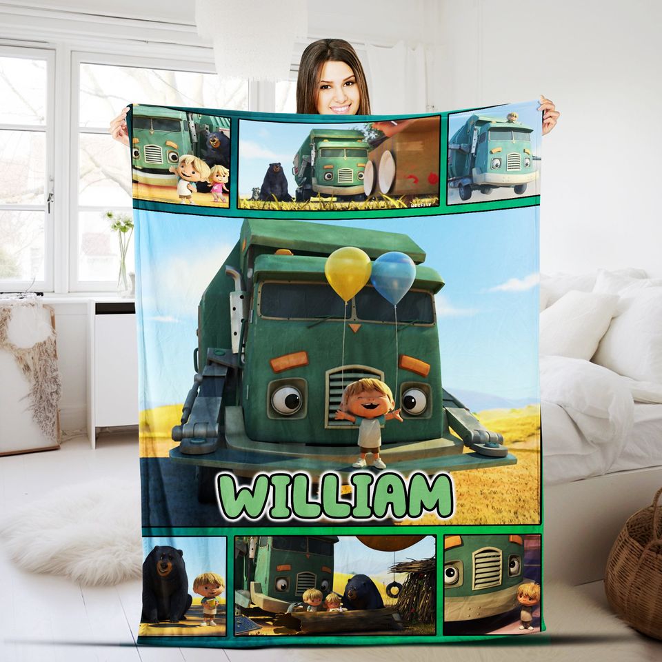 Personalized Trash Truck Blanket, Trash Truck Fleece Blanket