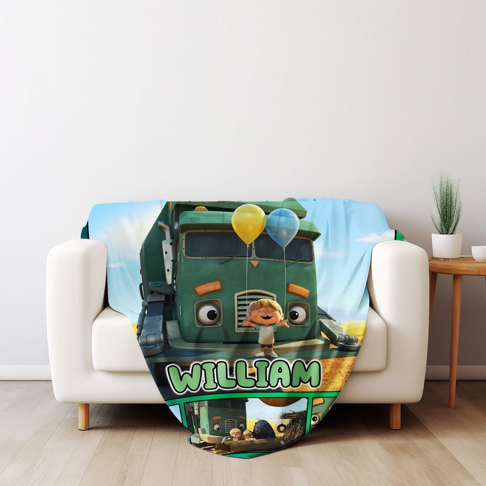 Personalized Trash Truck Blanket, Trash Truck Fleece Blanket