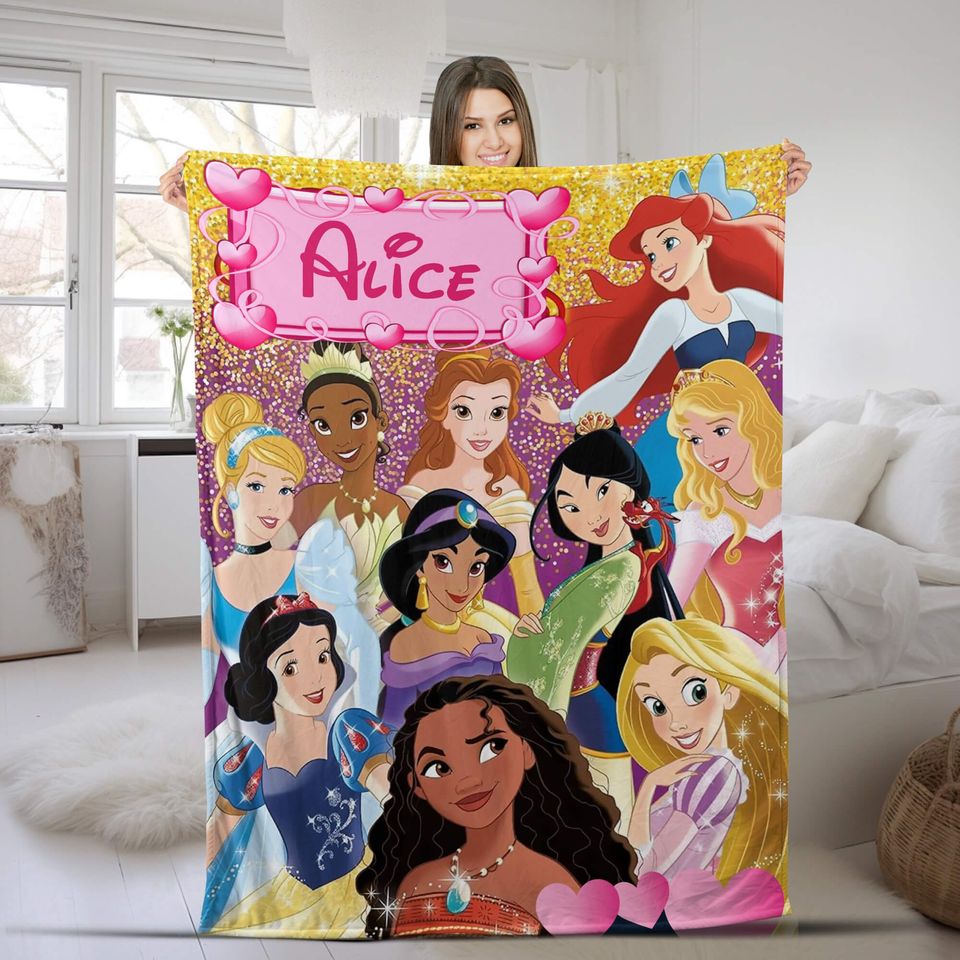 Personalized Name Disney Princess Blanket, Magic Kingdom Fleece Blanket