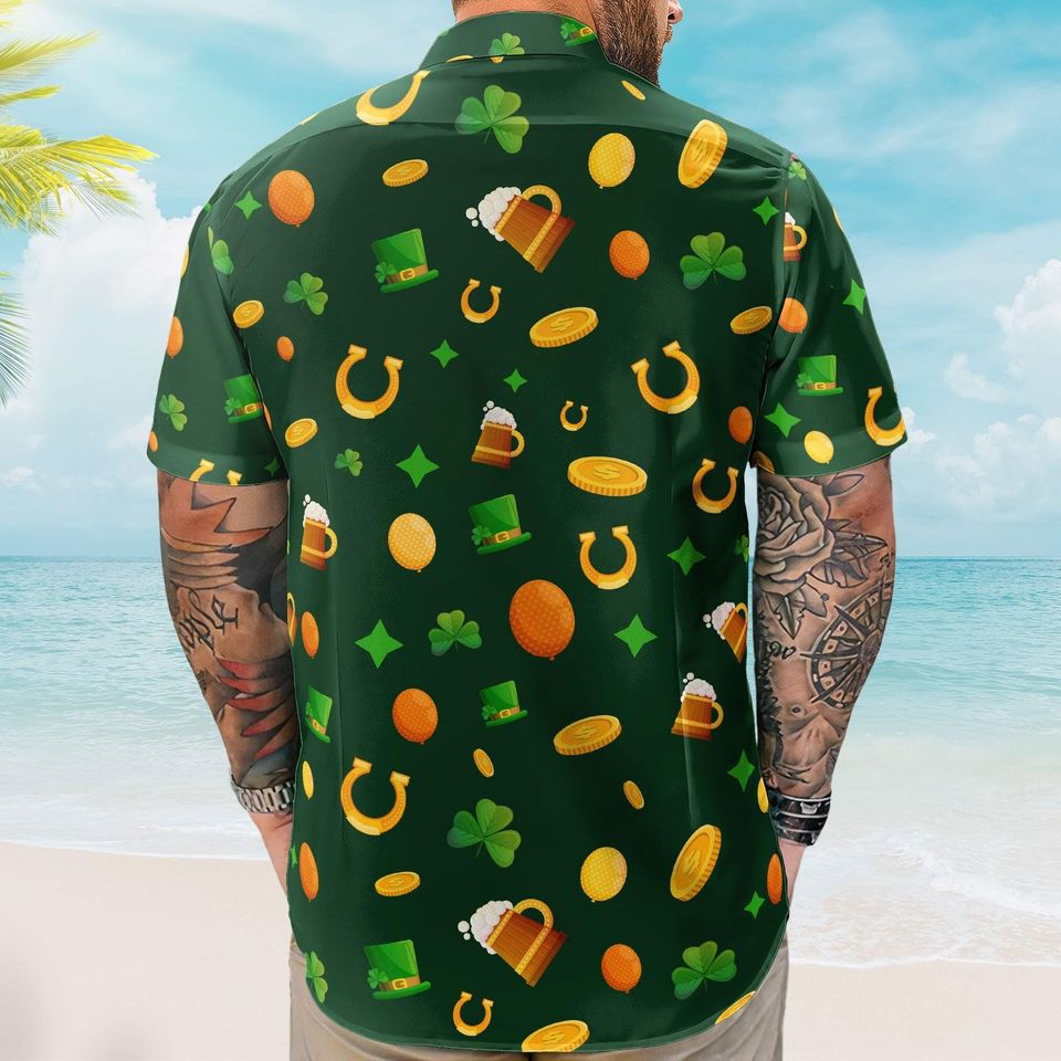 Custom Face Funny Happy St Patrick's Day, Custom Photo Hawaiian Shirts, Perfect Gift For Beer Lover, Funny Face Shamrock Shirt, Gift for Him