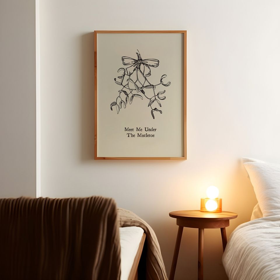 Vintage Christmas Art Print Retro Holiday Decor Funny Mistletoe Poster Festive Wall Art Christmas Quote Print Digital Download 1 Print