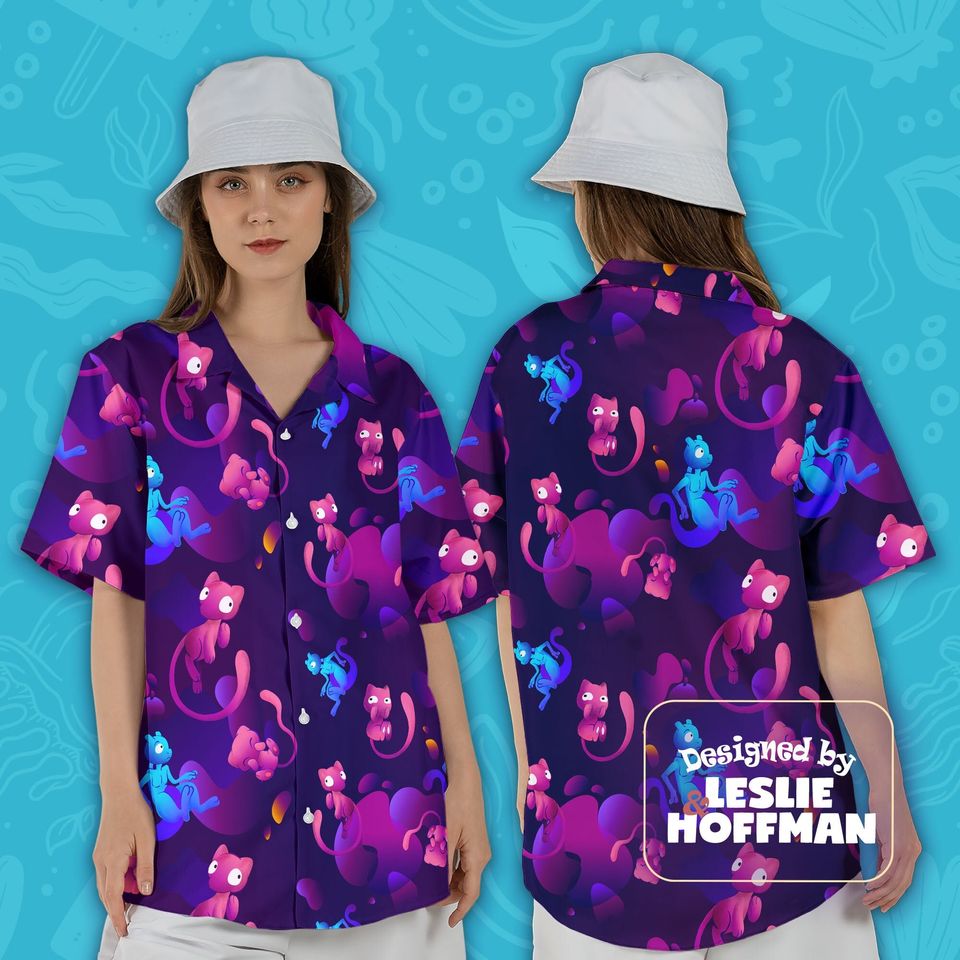 Mew Mewtwo PKM Hawaiian Shirt, Button Up Shirt